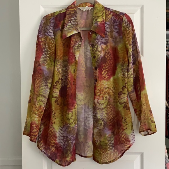 VINTAGE 1990s Express sheer blouse small super cosmic - Picture 1 of 8